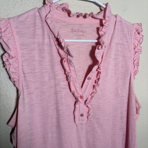 Lilly Pulitzer Tank Top Women's XL V-Neck Ruffle Sheer Casual Lightweight - Picture 3 of 7